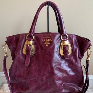 Prada Soft Calf Leather Tote Burgendy